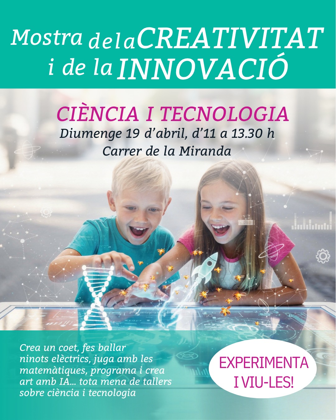 🎉Vine a la Mostra de la creativitat i de la innovació!

El carrer de la Miranda 📍 acollirà una festa sobre la creativitat i la innovació el diumenge 19 d’abril. 

⏰Des de les 11 i fins a les 13.30 h, l’espai d’aquest carrer que queda tancat al trànsit durant els caps de setmana, serà l’escenari perfecte per fer volar la imaginació dels assistents a través de la ciència i de les noves tecnologies. 🤖 
 
ℹ Visita la nostra web per a més informació! 

#Cornellà #cornelladellobregat #queferacornella #queferambnens #ambnens