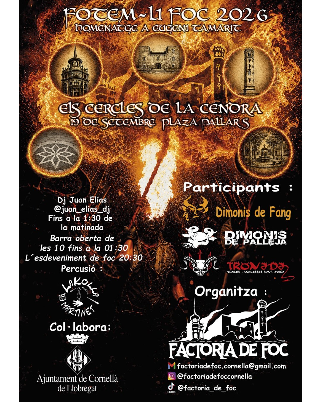 🔥Factoria de Foc @factoriadefoccornella  organitza una trobada demà dissabte 19 de setembre, com antesala de les festes del Pedró (que es portaran a terme del 24 al 28 de setembre) i en homenatge a Eugeni Tamarit, mort a inicis d'aquest any i qui va ser tot un referent cultural per a la ciutat de Cornellà i antic president de l'Orfeó Catalònia. 

📍"Fotem-li foc" es portarà a terme durant tot el dia a la plaça del Pallars, amb barra oberta de 10 a 01.30 h, música i percussió. 😈L'esdeveniment de foc tindrà lloc a les 20.30 h amb 🥁percussió de La Kolla Martinet  i comptarà amb la participació de colles de foc convidades. 

#Cornellà #cornelladellobregat #queferambnens #queferacornella