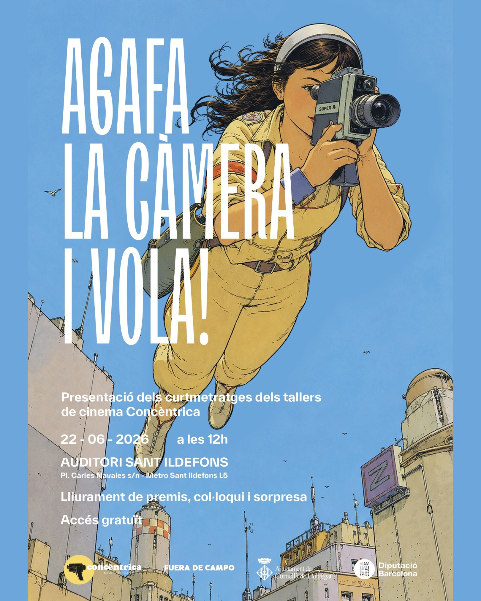 🎬✨ Vine a descobrir el talent dels joves creadors de Cornellà! 

🎞️ El proper 22 de juny, a les 12 h, a l’Auditori Sant Ildefons, es presentarà una mostra dels curtmetratges realitzats per l’alumnat de l’IES Martí i Pol i de l’Escola de Noves Oportunitats El Llindar dins del projecte "Agafa la càmera i vola"!

Una iniciativa liderada pel Col·lectiu Artístic Fuera de Campo i desenvolupada en el marc del programa municipal d’arts visuals i cinematogràfiques Concèntrica. Mirades fora d’òrbita.

🎥 Una oportunitat per gaudir del cinema creat per joves, conèixer les seves històries i celebrar la creativitat local.

📅 Dilluns 22 de juny, 12 h
📍 Auditori Sant Ildefons
✨ Accés lliure i gratuït

#queferacornella #culturacornella #cornella #cornelladellobregat