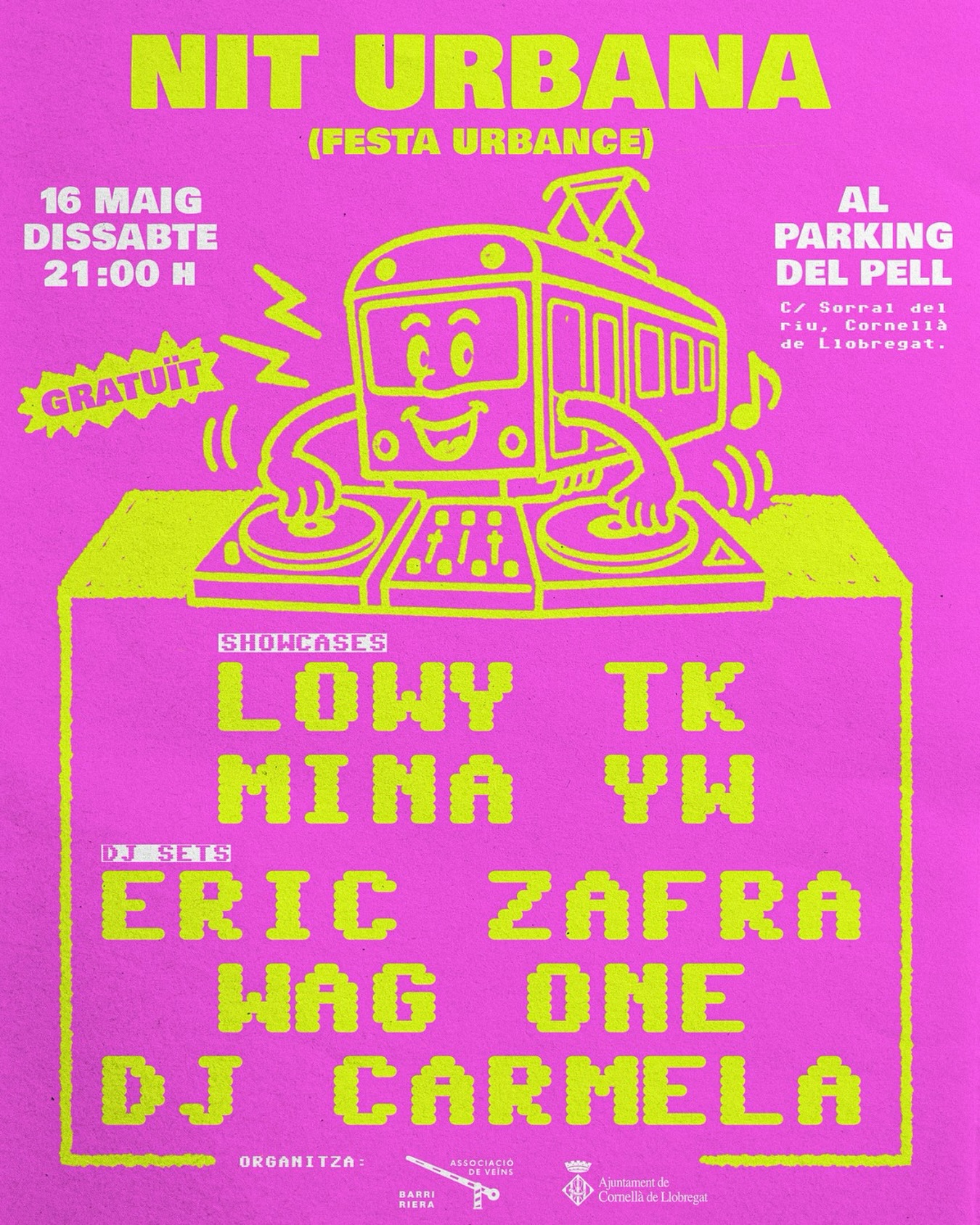 🎉Us proposem aquest pla pel dissabte 16 de maig! 

Amb motiu de les festes del barri Riera (del 14 al 17 de maig), després d’una tarda de dansa urbana de la mà de @stardancestudio  i @urbance_bcn , arriba la NIT URBANA (Festa Urbance)!

Una nit de música urbana i festa jove amb DJ sets i showcases d’artistes locals del
Baix Llobregat que ho tenen tot per fer-te moure al ritme de la ciutat.

⏰A les 21 h. Entrada lliure i gratuïta
📍A l’aparcament davant del PELL (Parc Esportiu Llobregat), C/ Sorral del Riu, Cornellà de Llobregat
🎶Organitza: Associació de Veïns del Barri Riera i l’Ajuntament de Cornellà de Llobregat

#festesbarririera #festajove #musicaurbana #reggaeton #electrònica  @lowy.tk @mina.yw  @ericzaafra @wagone_unity @dj.carmela