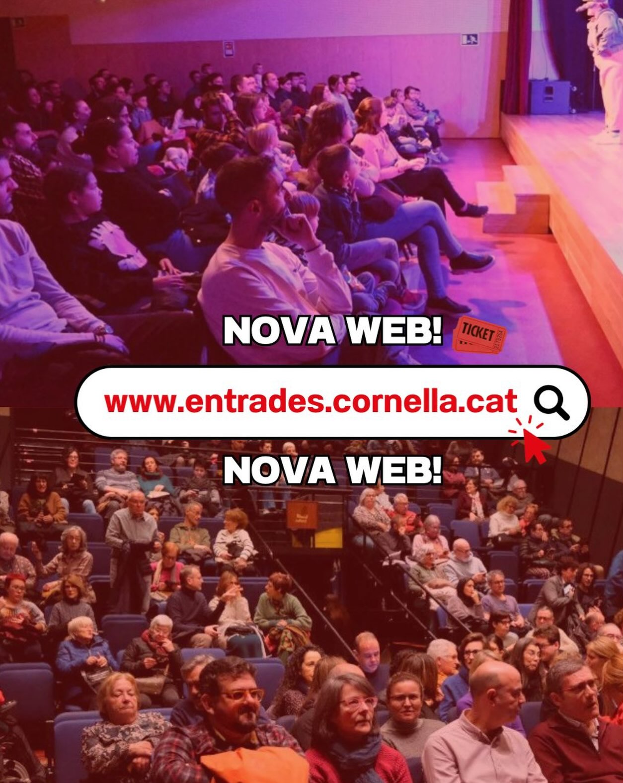 🌟 A Cornellà tenim nova web de venda d’entrades!! 👉 🔗entrades.cornella.cat 🎟️ 

A partir d’ara podràs adquirir les teves entrades per als espectacles de #Cornellà en aquest nou portal, pensat per a facilitar l’experiència i el procés de compra 🤩

🎟️ Ja disponibles les entrades per al Cornellà Escènica i el Festival de Pallassos @fipallassoscornella ☝️☝️

#cornella #cornelladellobregat #ajuntamentdecornelladellobregat #culturacornella