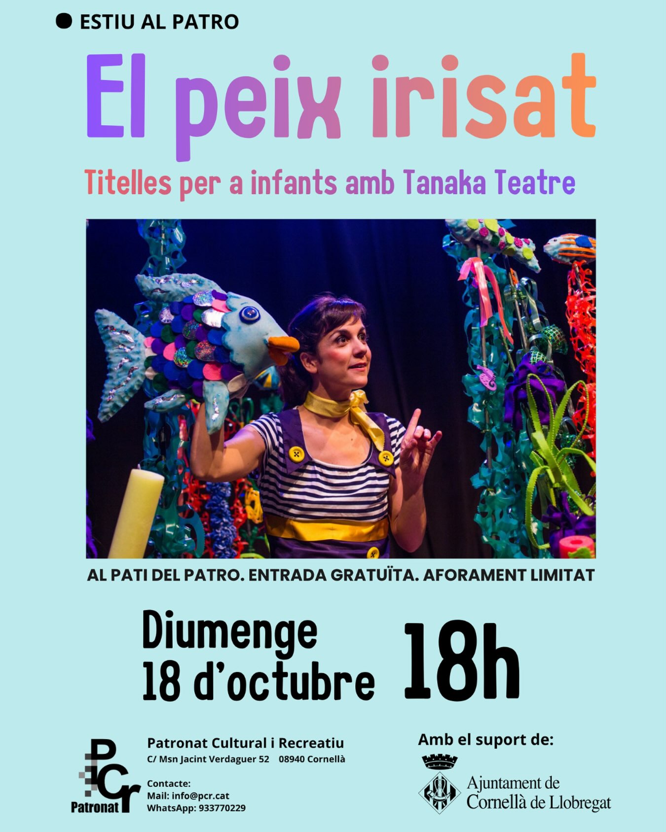 🎭 Reprogramació de “El peix irisat” al @patrocorn!! 🐠🐠

🗓️L’espectacle de #titelles tindrà lloc el diumenge 18 d’octubre a les 18 h! 🌟👧

✨ Entrada gratuïta, amb aforament limitat.
@tanakateatre 

#queferacornella #cornella #cornelladellobregat